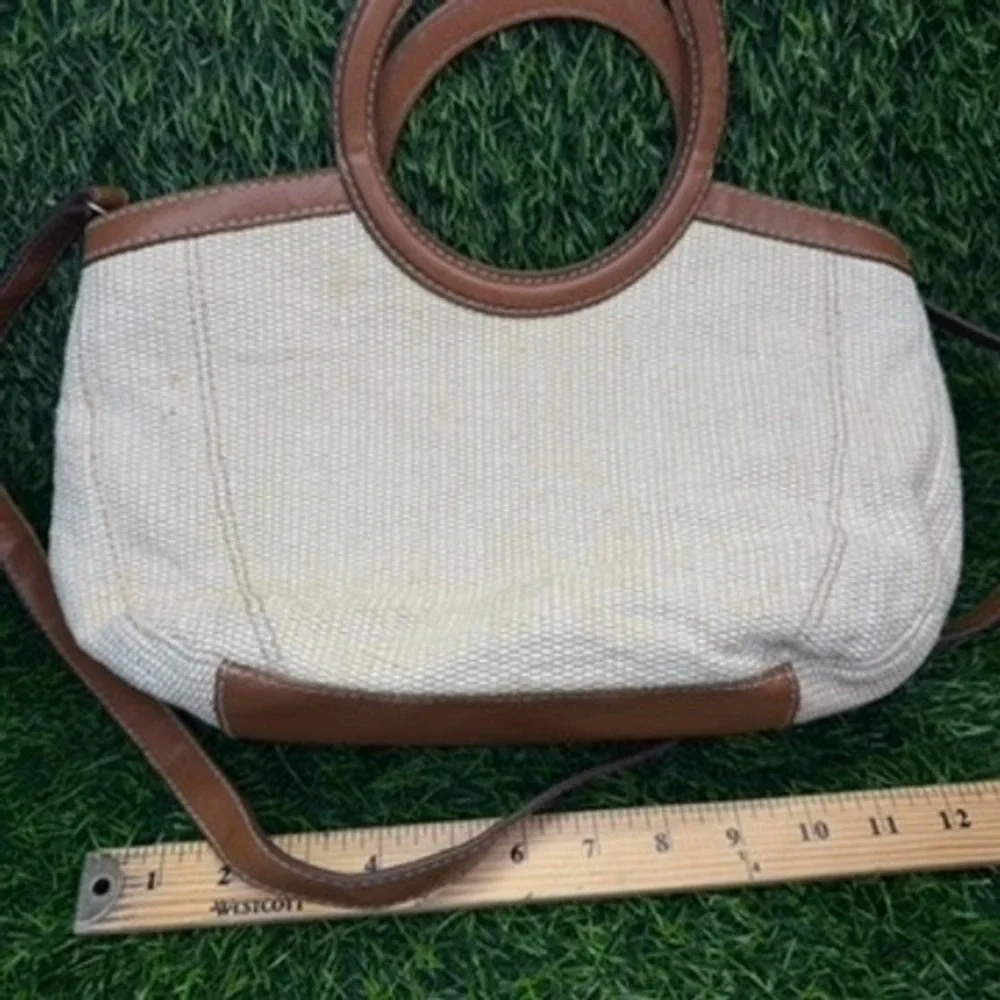 Fossil‎ Bag Womens Satchel Crossbody Cream Brown Woven Leather Stripe Y2K Boho